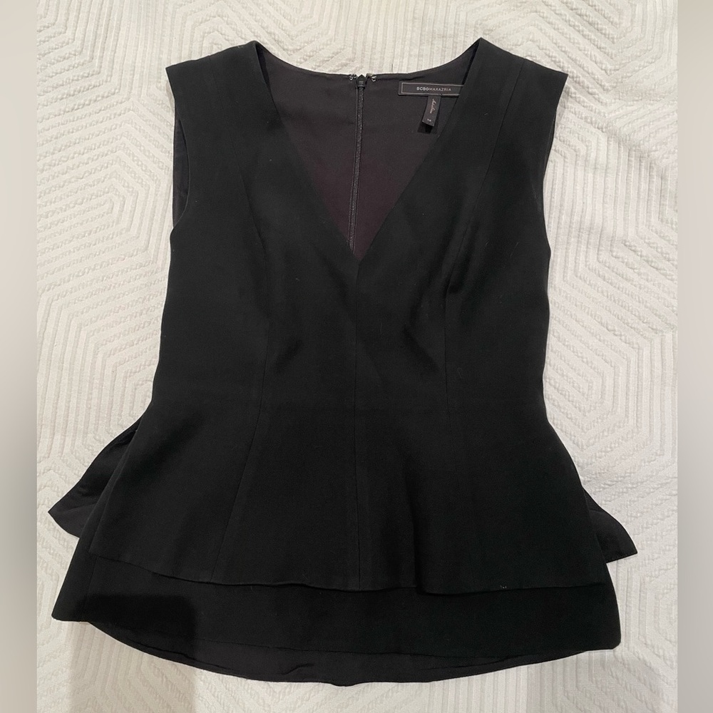 BCBG, XS, Peplum, Black Blouse, Sleeveless